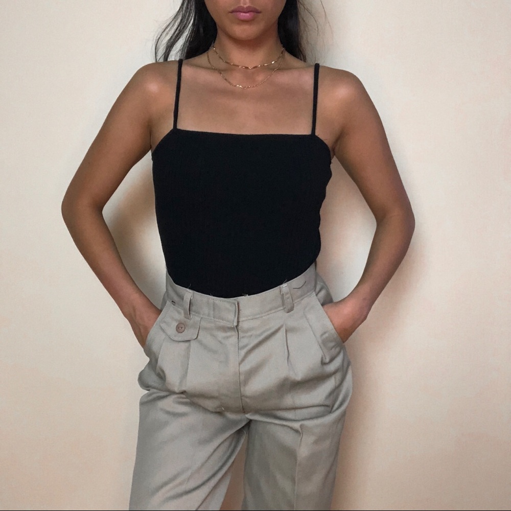 Black Ribbed Square Neck Bodysuit